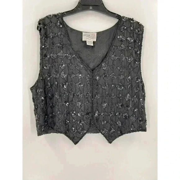 Vintage Cotton Zone Black Sequin Vest 100% Silk Size MEDIUM Snaz Up an Outfit - Picture 5 of 9